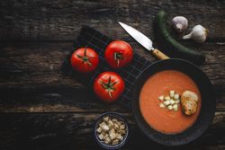 Homemade typical Spanish gazpacho. Tomato soup