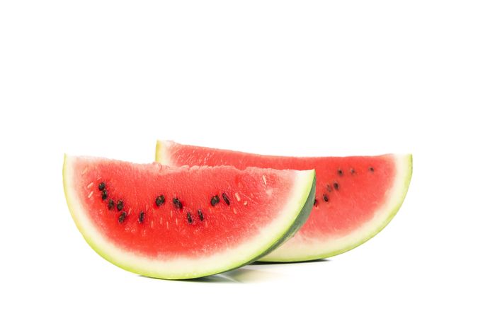 Fresh watermelon slices isolated on blank background. Summer fruit