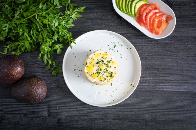 Fresh aromatic Lima cause of tuna with sliced vegetables