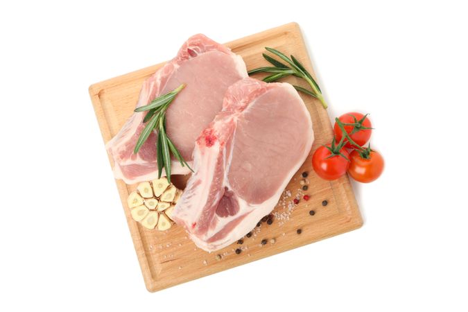 Raw meat for steak and ingredients isolated on light background