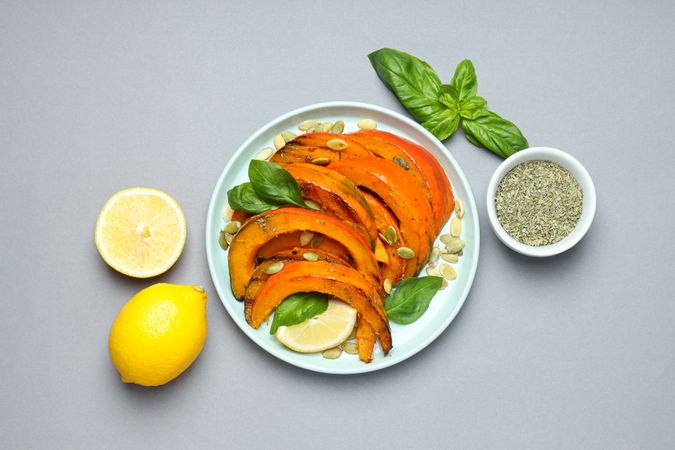Concept of tasty homemade dish - baked pumpkin