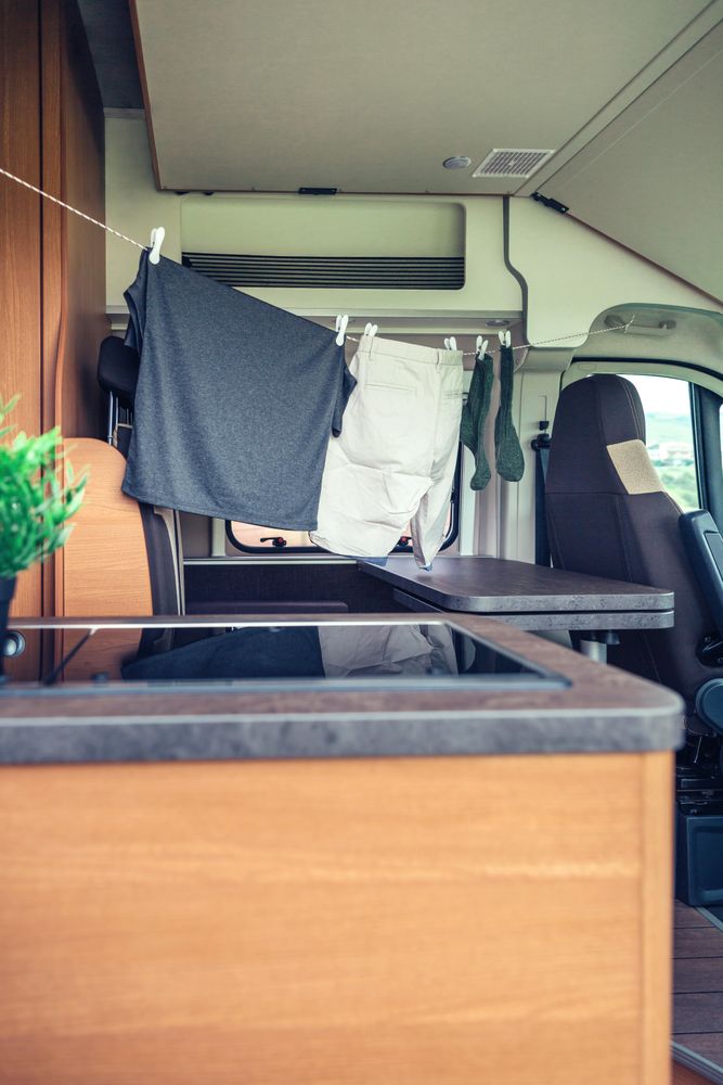 Mini clothes line in motorhome