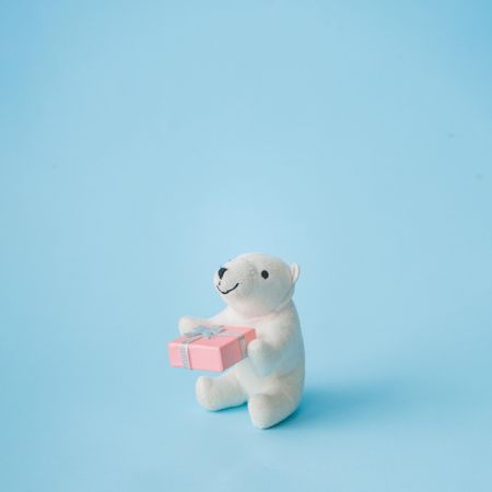 Polar bear toy with Christmas gift box