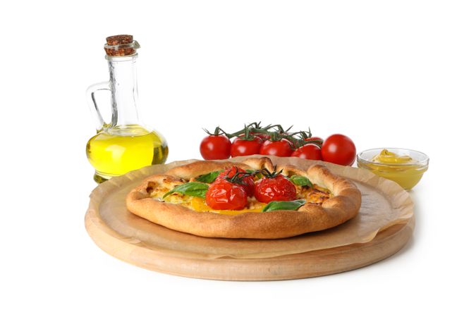 Concept of tasty food, Vegetable galette, isolated on light background