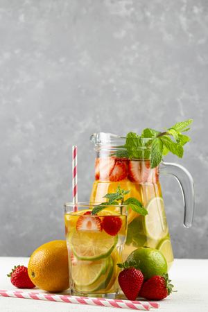 Water flavored with fresh summer fruit.