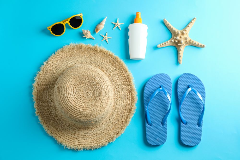 Summer vacation composition on color background. Top view