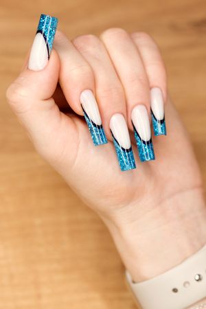 Coffin Nails with Blue Sparkle Tips