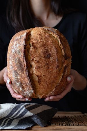 Crop person holding some bread