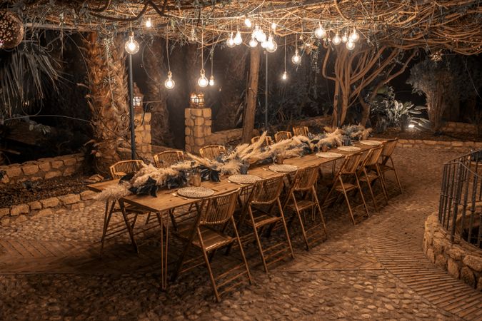 Outdoors restaurant prepared for dining