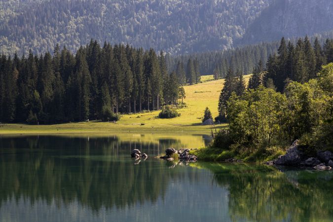 Alpine lake during summer time