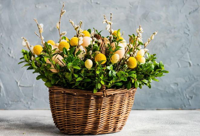 Eggs & foliage in decorative Easter basket