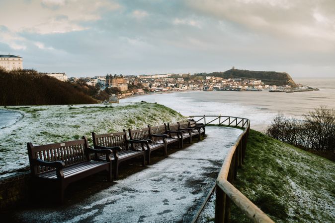 Benches and hoarfrost path