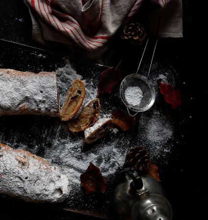 Cut Stollen with powdered sugar