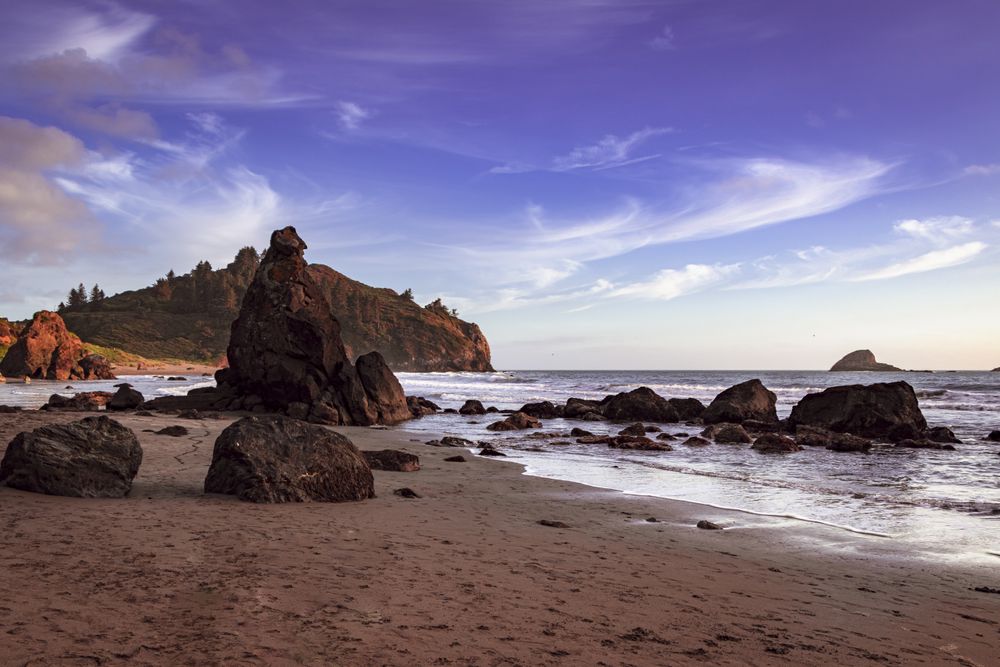 Beautiful rocky beach in late afternoon