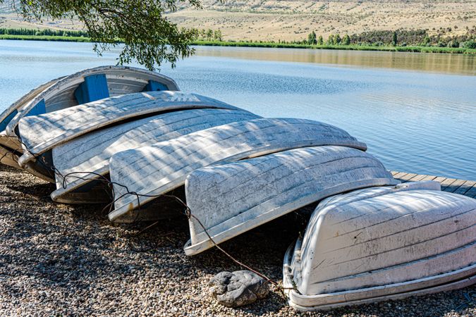 Old boats on the lake bank