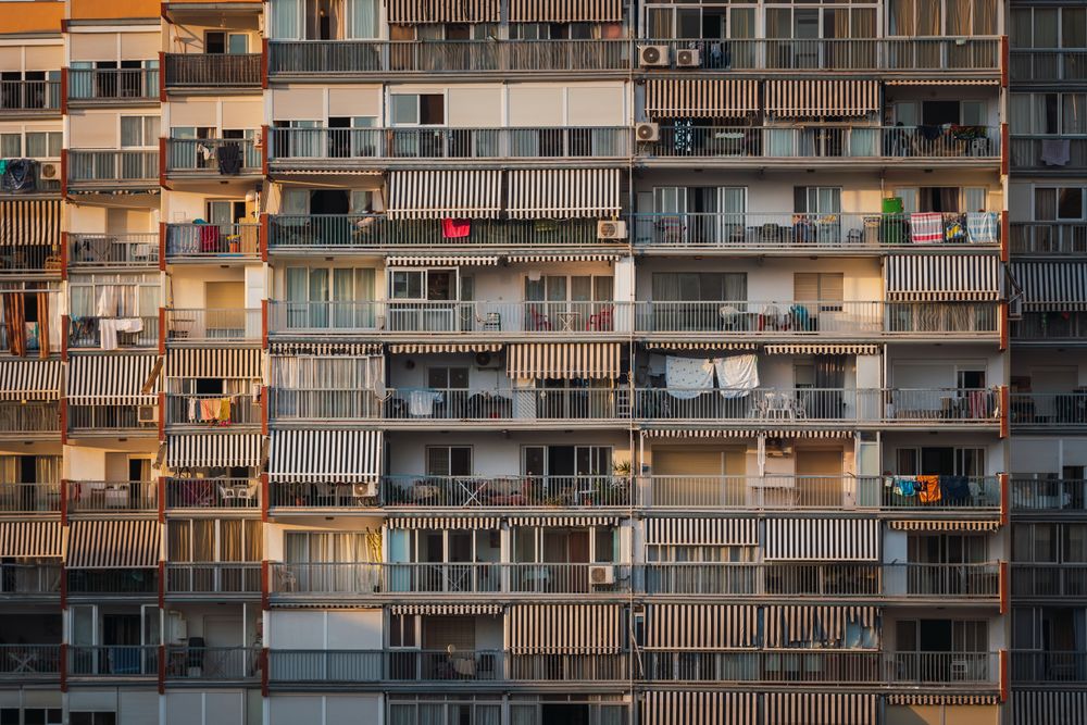 Balconies of apartment building in morning