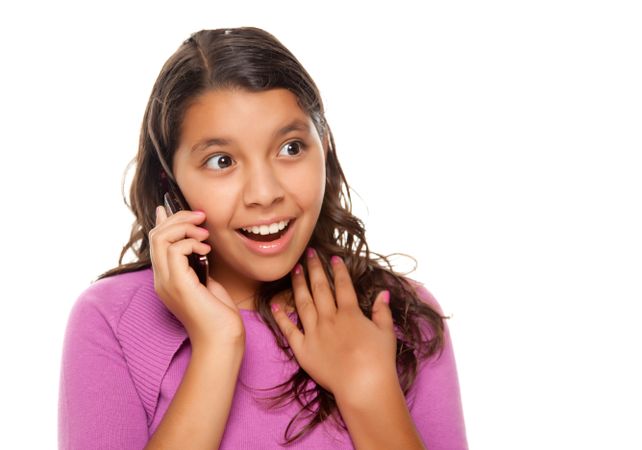 Shocked Pretty Hispanic Girl On Cell Phone