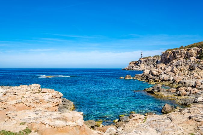 Cala Portinax bay with beautiful azure blue sea water