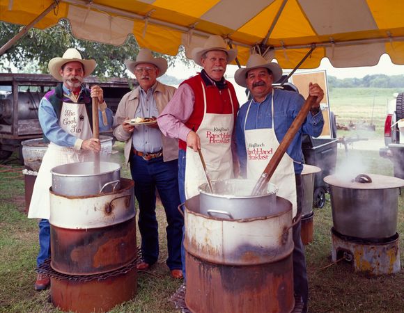 Cowhands prepare breakfast at the King Ranch, outside  Corpus Christi and Brownsville, Texas