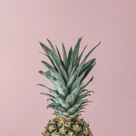 Ripe pineapple close up on pink pastel background