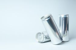 Concept of drink, blank cans, space for text