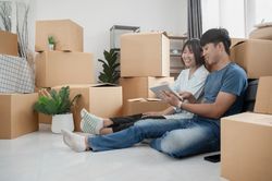 Young couples move into homes and apartments, Moving house, New house.
