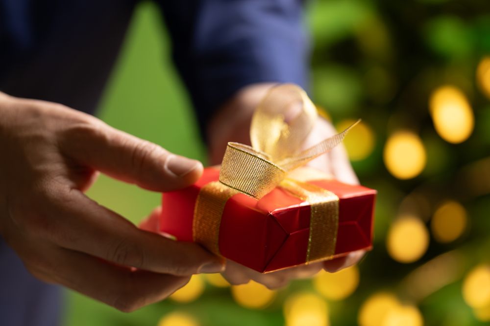 Male Hands Offering Holiday Gift