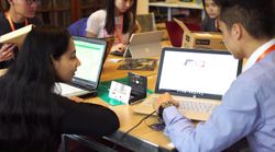 Group of young people learning gaming/software engineering