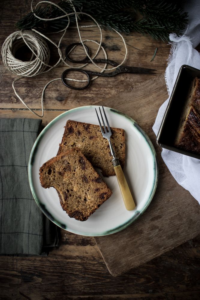 Slices of healthy banana bread on plate