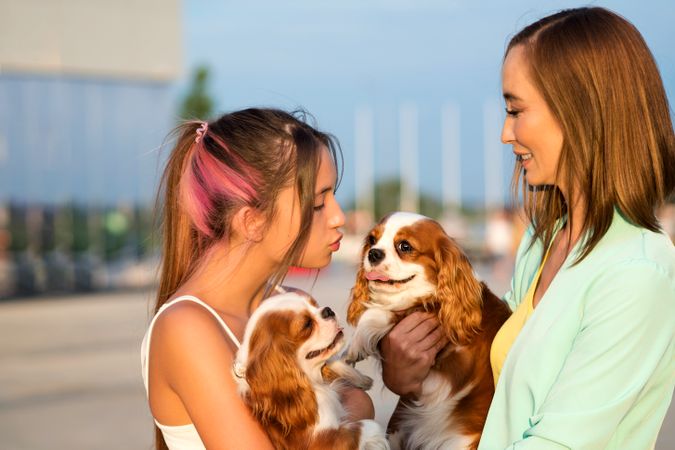 Female Owners Walking their Dog
