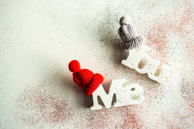 Valentine's day concept of "Me" & "You" blocks with wintry woolen hats