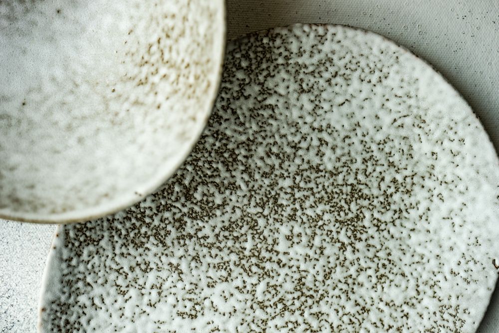Minimalistic table setting with elegant grey ceramic plates