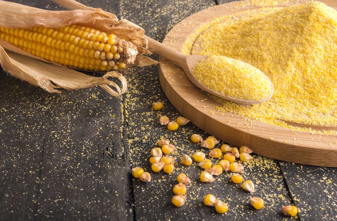 Corn and flour spread on table