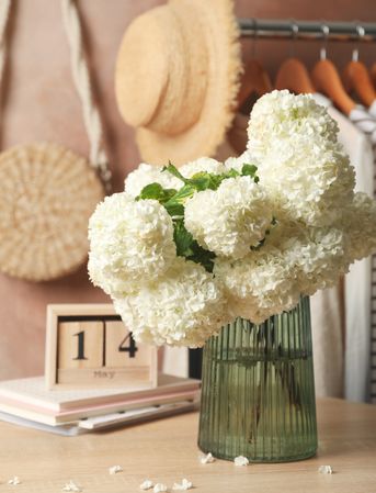 Composition with hydrangea flowers. Spring vibes. Female concept