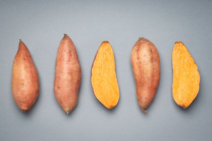 Concept of vegetables, sweet potato, top view
