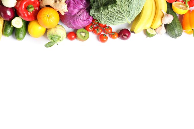 Composition with ripe vegetables and fruits isolated. Healthy food