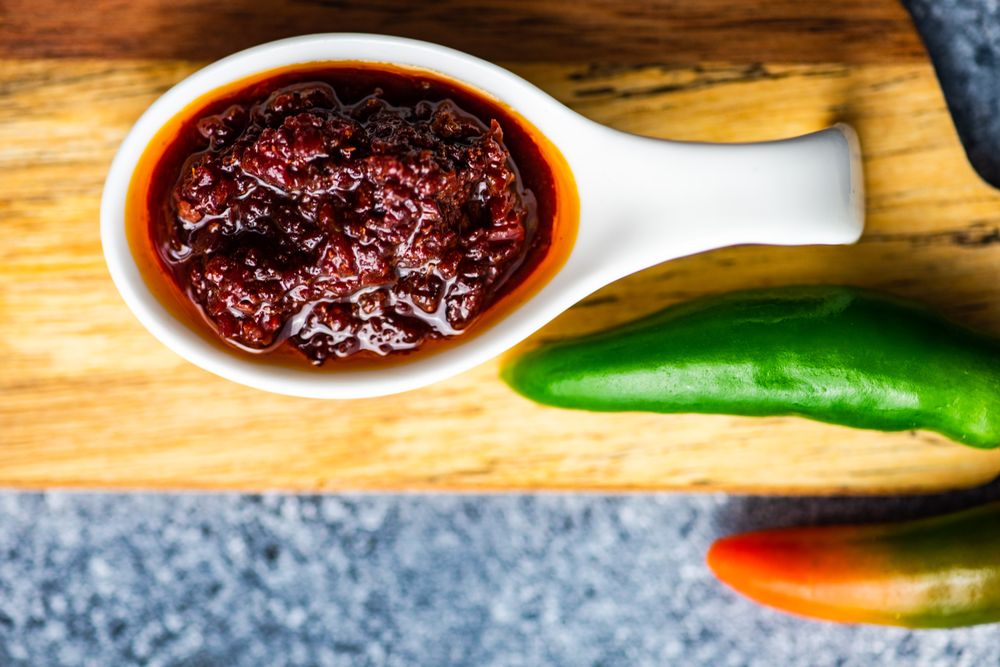 Close up of peppery Georgian sauce Adjika