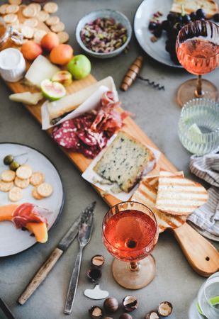 Charcuterie, with wine and snacks, selective focus