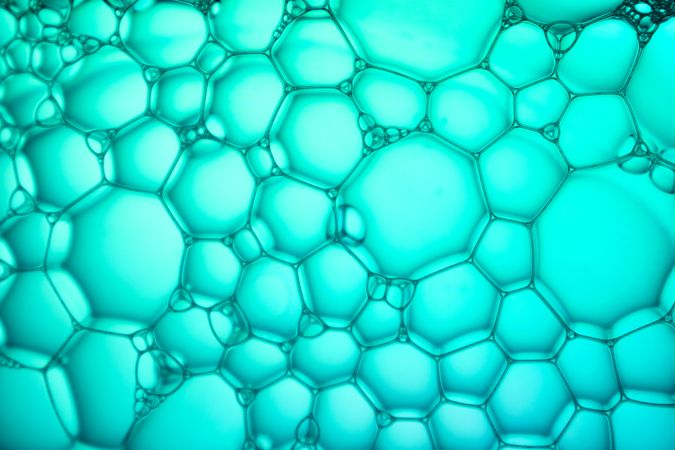 Abstract background bio technology, macro photography foam and water with gradient background. Molecule multicolor backgorund