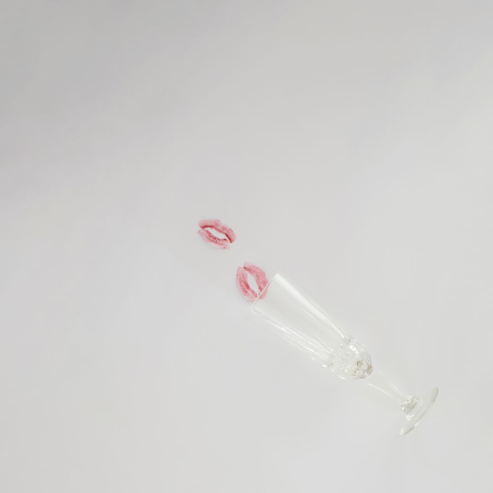 Champagne flute with lipstick mark