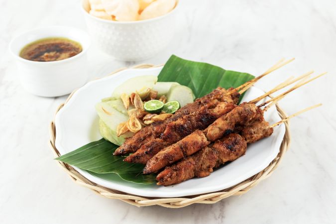 Sate Ayam is Indonesian Dish of Seasoned, Skewered, and Grilled Chicken Meat