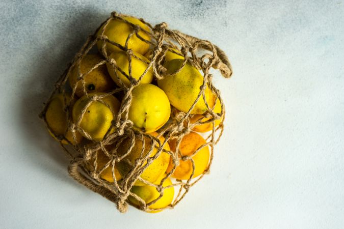 Organic lemons in string bag