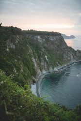 Scenic rocky seascape during sunset