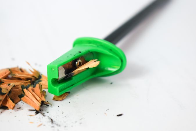 Green pencil sharpener with copy space