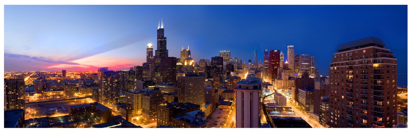 Panoramic view of Chicago during sunset