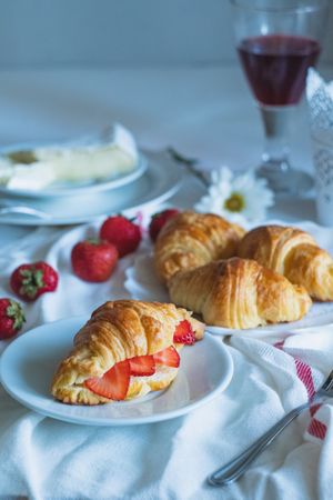 Homemade croissants filled with strawberries