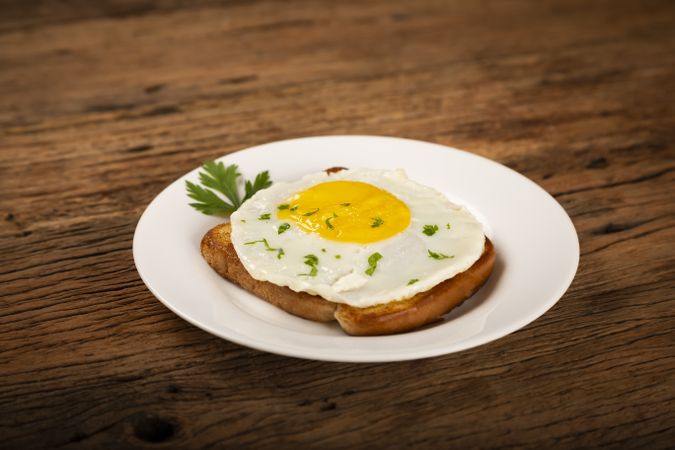 Breakfast with fried egg toast.