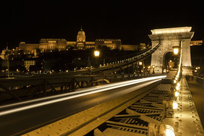 Szechenyi Chain Bridge in Hungary with clear night sky