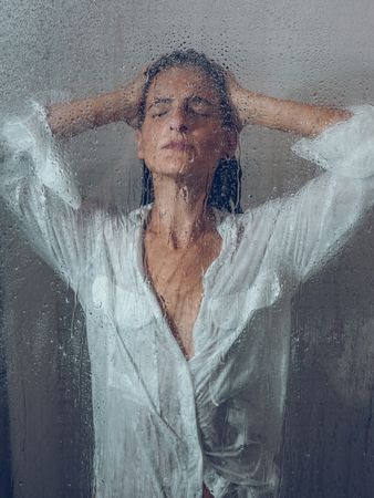 woman in shower cabin