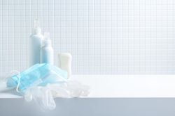 Health protection accessories during COVID-19 on light background